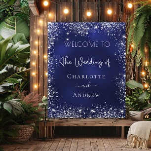 Poster Mariage bleu marine argent paillettes bienvenue