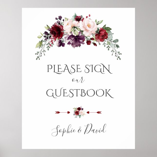 Poster Mariage Boho Burgundy Blush Signer Notre Livre D'O (Devant)