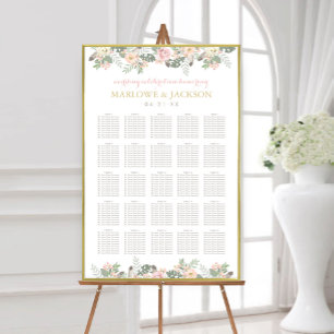 Poster Mariage Boho rose et or floral