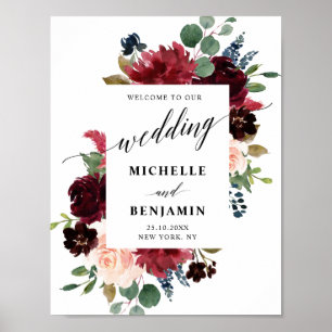 Poster Mariage Boho Russe Floral de la Marine Rouge de Bo