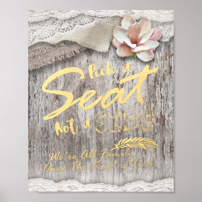 Poster Mariage Bois Rustique Toile De Jute Choisissez Un  (Devant)