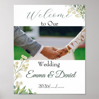 Poster Mariage Botanique Eucalyptus & Fleurs Blanches