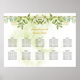 Poster Mariage Botanique Vert et Cristaux d'or