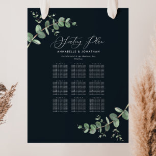 Poster Mariage budget Eucalyptus noir chic plan de sièges