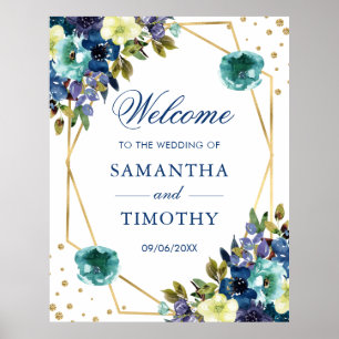 Poster Mariage cadre doré fleurs d'hiver aquarelle Boho