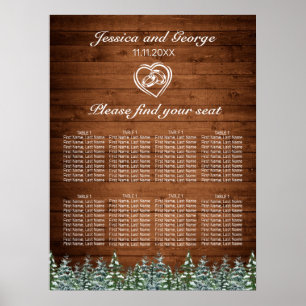 Poster Mariage campagnard de bois et de forêt neigeux Car