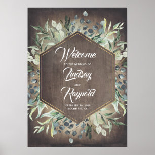 Poster Mariage campagnard rustique verdoyant Bienvenue