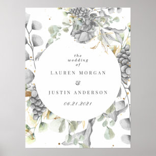 Poster Mariage carré floral argent or dramatique