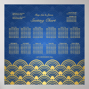 Poster Mariage - Carte de siège bleu à bascule Or