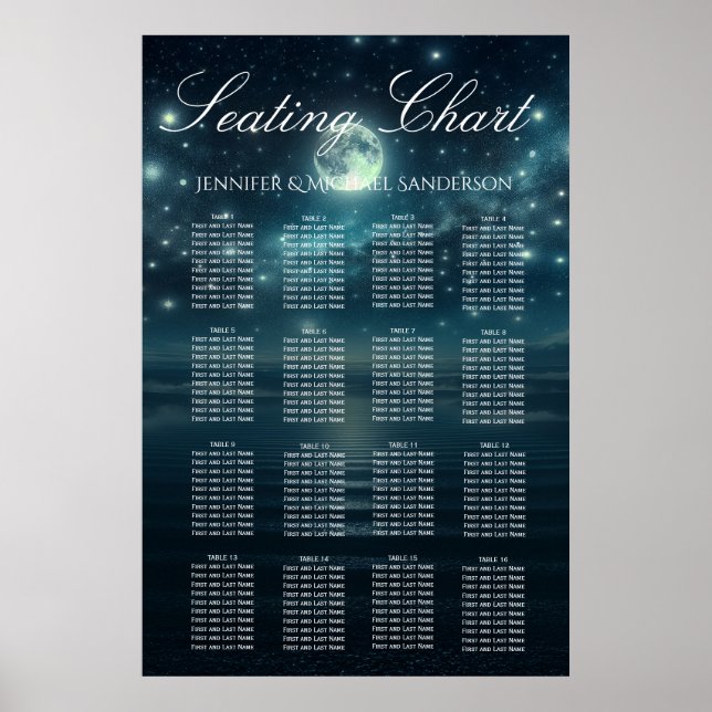 Poster Mariage Carte de siège Bleu Lune Starry Nuit (Devant)
