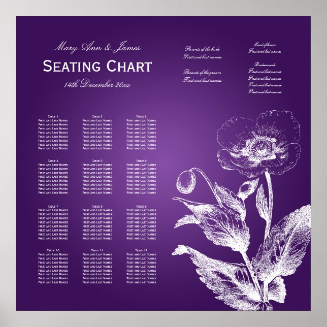 Poster Mariage Carte de siège Poppy Purple (Devant)
