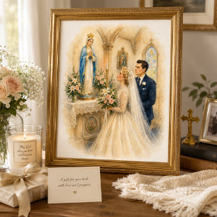 Poster Mariage catholique visitant l'autel marial