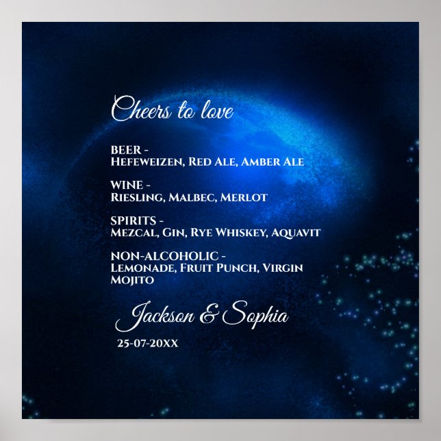 Poster Mariage céleste Full Blue Moon & Stars menu (Devant)