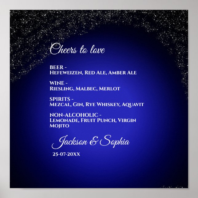 Poster Mariage Celestin Pleine lune & Étoiles menu de min (Devant)