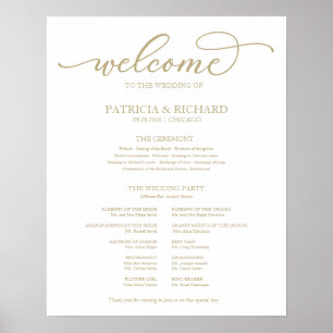 Poster Mariage Ceremony Programme Board Chic Gold Script