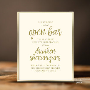 Poster Mariage champêtre, bar ouvert, débauche éthylique