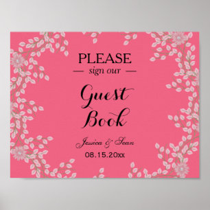 Poster Mariage chic rose floral et perles