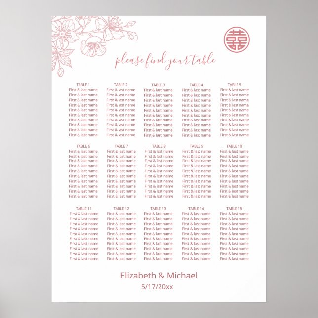 Poster Mariage chinois blanc rose (Devant)