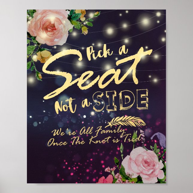 Poster Mariage Choisir Un Siège Pas Un Côté Floral Chaîne (Devant)