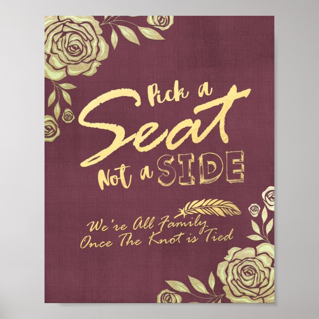 Poster Mariage Choisir Un Siège Pas Un Côté Moderne Roses (Devant)