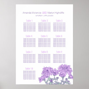Poster Mariage chrysanthemum fleurs violet plan de table