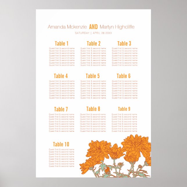 Poster Mariage chrysanthemum oranger plan de table (Devant)