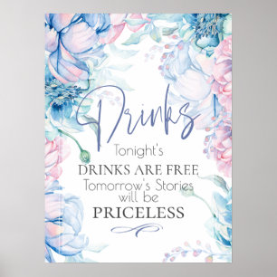 Poster Mariage   Ciel Bleu et Bubblegum Pink Peonies