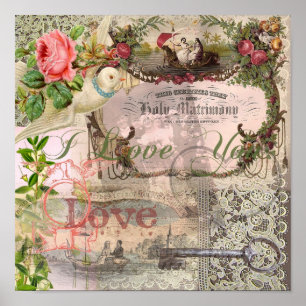 Poster Mariage Collage Mariage Floral Vintage