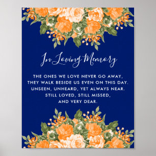Poster Mariage commémoratif - Fleurs orange sur fond bleu