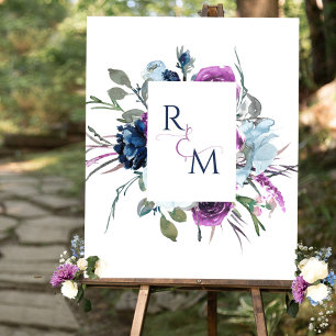 Poster Mariage Couples Initiales Violet et Bleu