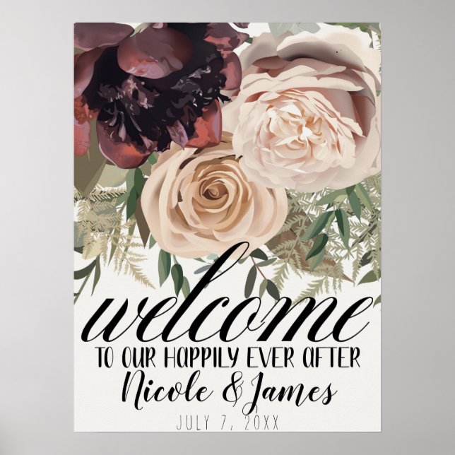 Poster Mariage d'accueil botanique des fleurs florales (Devant)