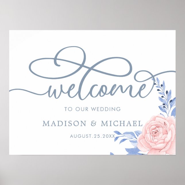 Poster Mariage d'accueil de  de cadre géométrique rose (Devant)