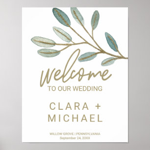 Poster Mariage d'accueil Gold Veine Eucalyptus