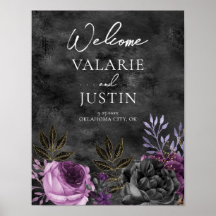 Poster Mariage d'accueil gothique violet et noir