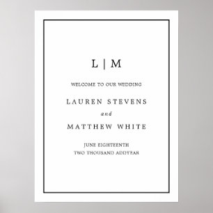 Poster Mariage d'accueil simple noir blanc Monogramme