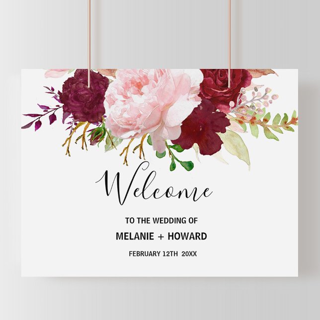 Poster Mariage d'accueil Tropical Rouge et Romantique (Créateur téléchargé)