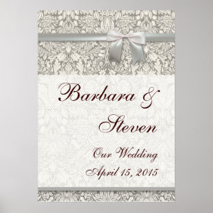 Poster Mariage Damask Vintage Blanc Mariage Vieux