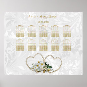 Poster Mariage Damassé Perles Cœurs & Fleurs