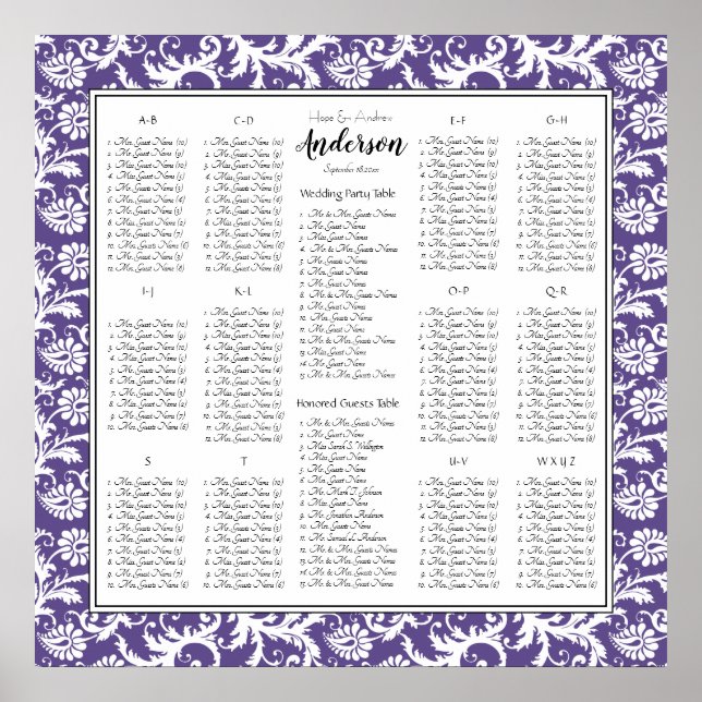 Poster Mariage damassé violet ultra violet (Devant)