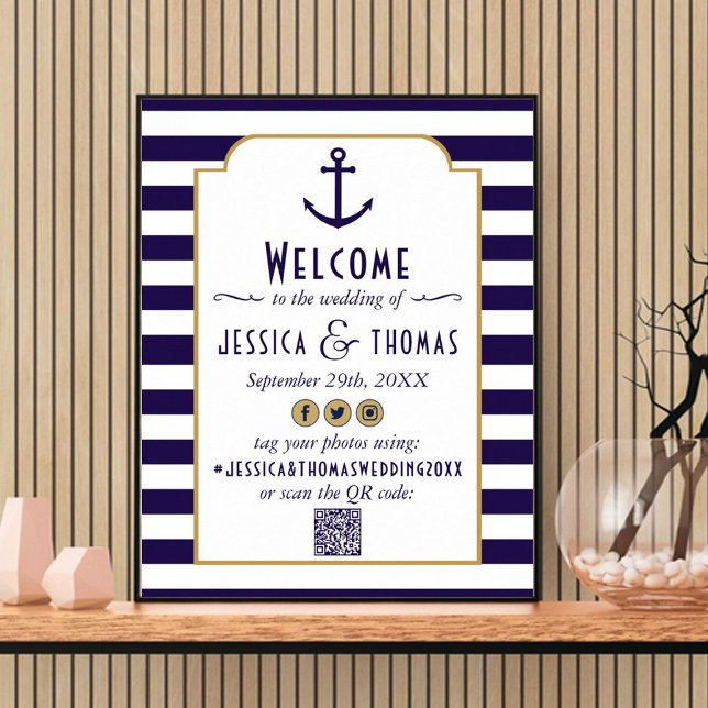 Poster Mariage d'Ancre de la marine nautique et de la ban (Créateur téléchargé)