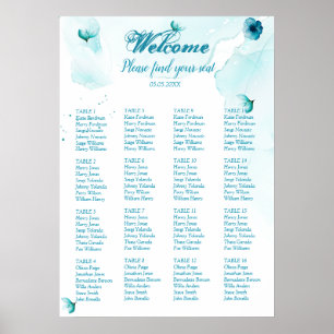 Poster Mariage d'aquarelle bleu floral