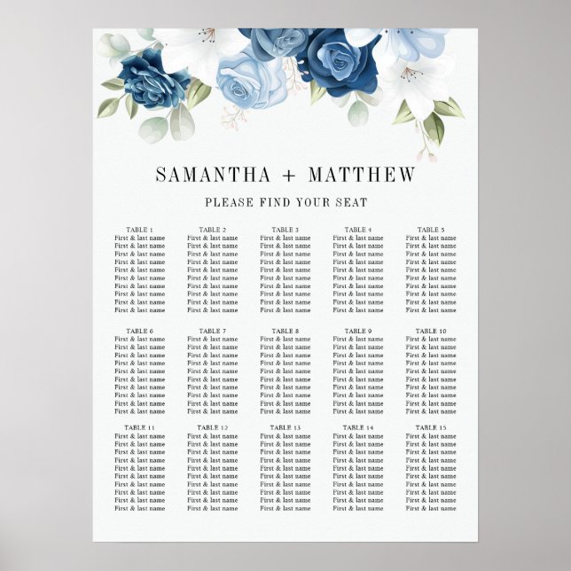 Poster Mariage d'aquarelle bleu foncé (Devant)