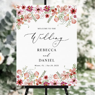 Poster Mariage d'aquarelle rose Boho moderne Bienvenue