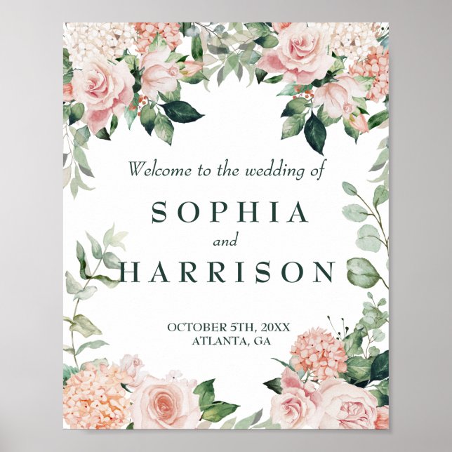 Poster Mariage d'aquarelle rose élégant (Devant)