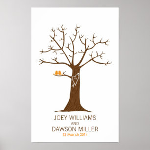 Poster Mariage d'arbre d'empreintes digitales (blanc)