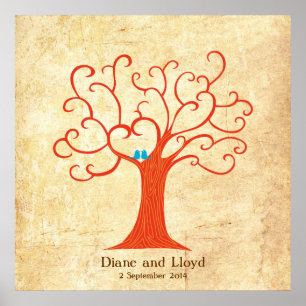 Poster Mariage d'arbre d'empreintes digitales (Heartastic