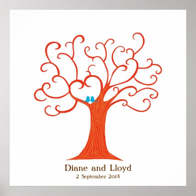 Poster Mariage d'arbre d'empreintes digitales (Heartastic (Devant)