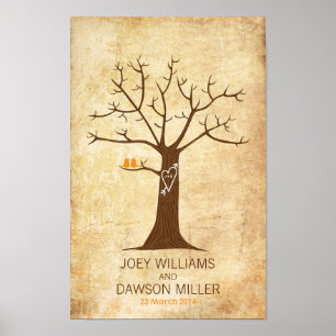 Poster Mariage d'arbre d'empreintes digitales (Rustic Vin