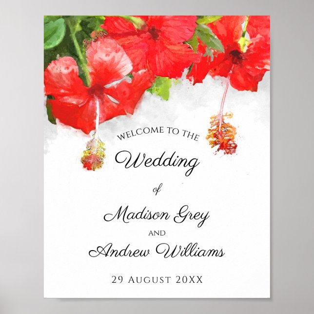 Poster Mariage d'art Exotique Rouge Hibiscus (Devant)