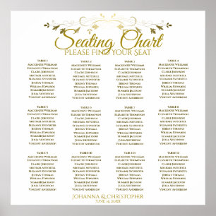 Poster Mariage de 12 tables simple Gold & White